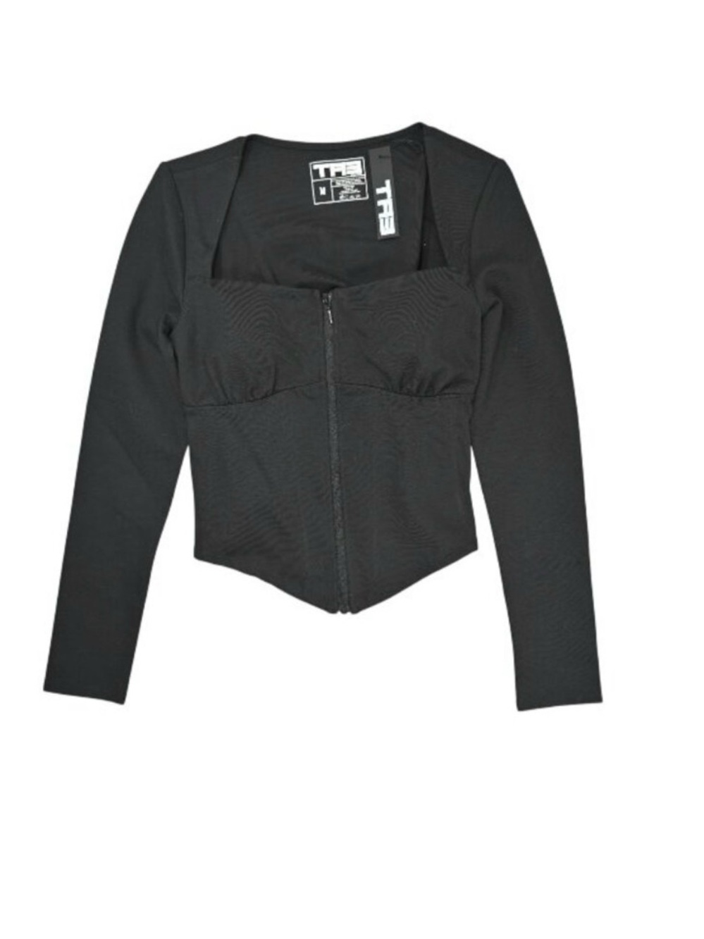 The Fifth Label Black Long-Sleeve Zip Crop Top - Fitted Square Neck